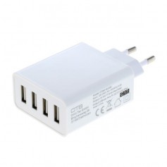 4-Port 100-250V 5.0A Multi USB-adapter with AUTO-ID white