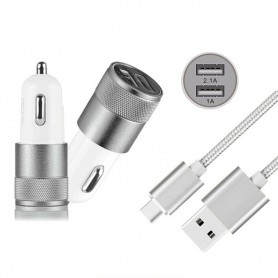 Oem - Duo 2.1A / 1A Car Charger Adapter + USB Type C Cable Set - Auto charger - AL603-CB