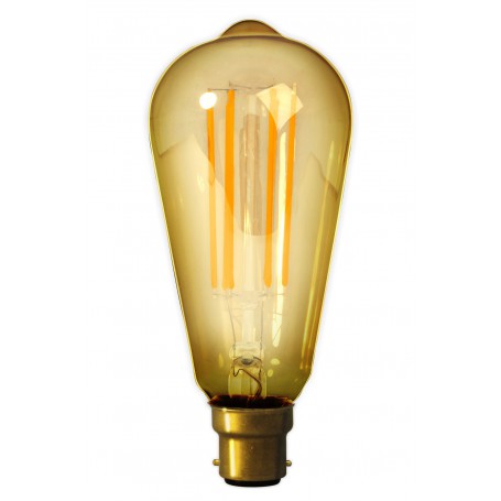 Calex - B22 LED LongFilament Rustik Lamp 240V 4W 320lm ST64, Gold 2100K Dimmable - Vintage Antique - CA0246