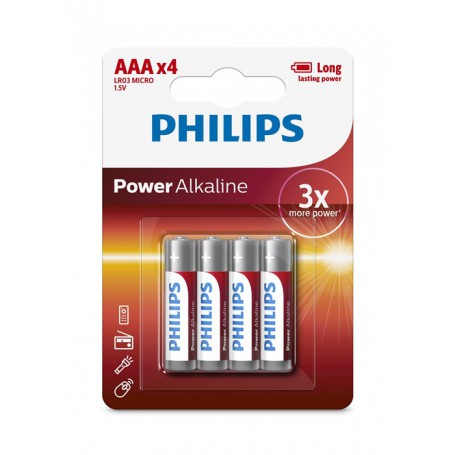 PHILIPS, 4-Pack - AAA R3 Philips Power Alkaline, Size AAA, BS032-CB