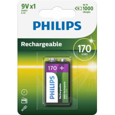 Philips MultiLife 9V HR22 / 6HR61 170mAh compatible with rechargeable battery
