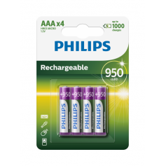 PHILIPS, Philips MultiLife 1.2V AAA/HR03 950mah NiMh rechargeable battery - Blister of 4 pieces, Size AAA, BS051-CB