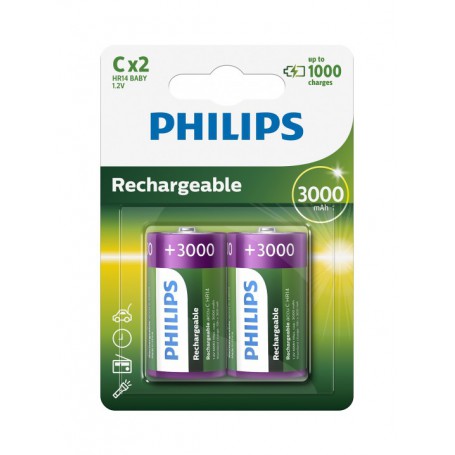 PHILIPS - Philips MultiLife 1.2V C/HR14 3000mah NiMh rechargeable battery - Size C D and XL - BS052-CB