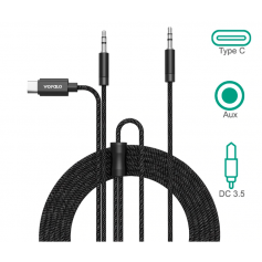 Wofalo, Car Aux audio kabel, 2-in-1 Type C to 3.5mm met 3.5mm Mannelijk naar Mannelijk, Audio kabels, AL1015