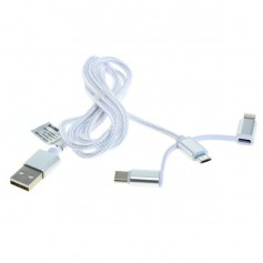 OTB, Data Cable 3in1 - iPhone / Micro-USB / USB-C - Nylon - 1.0M, iPhone data cables , ON6019