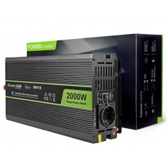 Green Cell, 2000W DC 12V a AC 230V Convertidor convertidor de corriente con USB, Inversores de batería, GC009