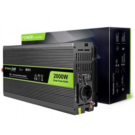 Green Cell, 2000W DC 12V naar AC 230V met USB Stroom Inverter Converter - Pure/Full Sine Wave, Batterij omvormers, GC033