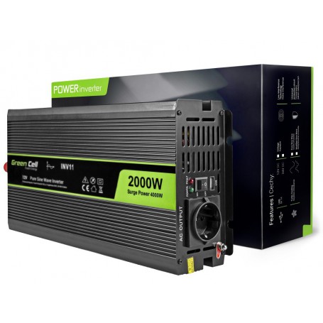 Green Cell, 2000W DC 12V to AC 230V with USB Current Inverter Converter - Pure/Full Sine Wave, Battery inverters, GC033