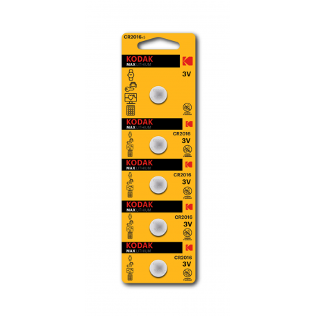 Kodak, Kodak Max CR2016 3V Lithium Battery - 5 Pieces, Button cells, BS416-CB