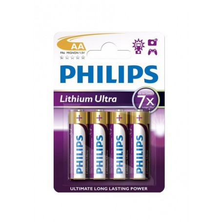 PHILIPS - Philips Ultra FR6 AA 3.000 mAh 1.5 V Battery Lithium - 4-Pack - Size AA - BS428-CB