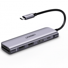 UGREEN, 6in1 USB-C PD C Type USB C naar 4K HDMI USB-C USB 3.0 SD TF Card, USB adapters, UG-70411