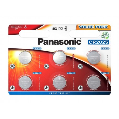 Panasonic - 6-Pack Panasonic CR2025 3V 165mAh Lithium button cell battery - Button cells - BL347