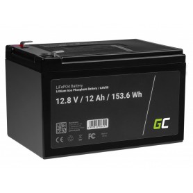 Green Cell, Green Cell LiFePO4 12.8V 12Ah battery for solar panels and campers, LiFePO4 battery, GC108-LPO12AH