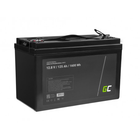 Green Cell, Green Cell LiFePO4 12.8V 125Ah 1600Wh battery for solar panels and campers, LiFePO4 battery, GC120-CAV13
