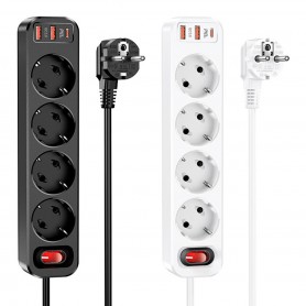 HOCO, HOCO 4000W high power 1.8m extension socket, 4 EU-sockets + Type-C PD20W + 2xUSB 18W output, Plugs and Adapters, H4602-CB