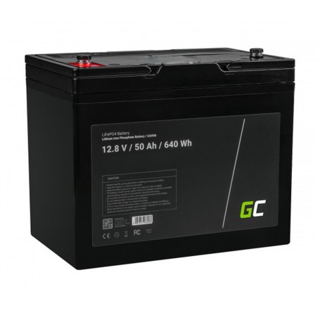 Green Cell, Batería Green Cell LiFePO4 12.8V 50Ah 640Wh para paneles solares y autocaravanas, Batería de LiFePO4, GC117-CAV06