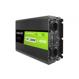 Green Cell, GREEN CELL Smart LCD 2000W 12V DC naar 230V AC met USB QC3.0 zuivere sinusoïde batterijomvormer, Batterij omvorme...