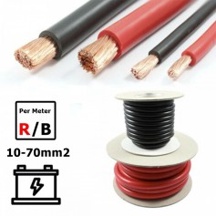 10-70mm2 Cablu baterie roșu/negru dublu izolat, rezistent la ulei și foarte flexibil pe metru