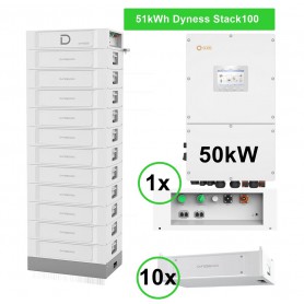 Dyness, 51kWh Opslagpakket - 50kW 3PH Solis Hybride + 10x Dyness Stack100 Accustack + 1x BDU & Base, Energiesysteempakketten,...
