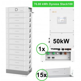 Dyness, 76.8kWh Storage Package - 50kW 3PH Solis Hybrid + 15x Dyness Stack100 Battery Stack + 1x BDU & Base, Energy system pa...