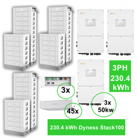 Dyness, 230.4Wh Storage Package - 3X 50kW 3PH Solis Hybrid + 45x Dyness Stack100 Battery Stack + 3x BDU & Base, Energy system...