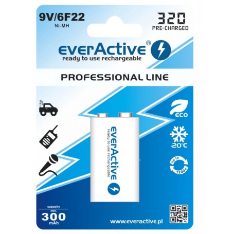 EverActive, 9V 6F22 320mAh Rechargeables everActive Professional, Other formats, BL159-CB